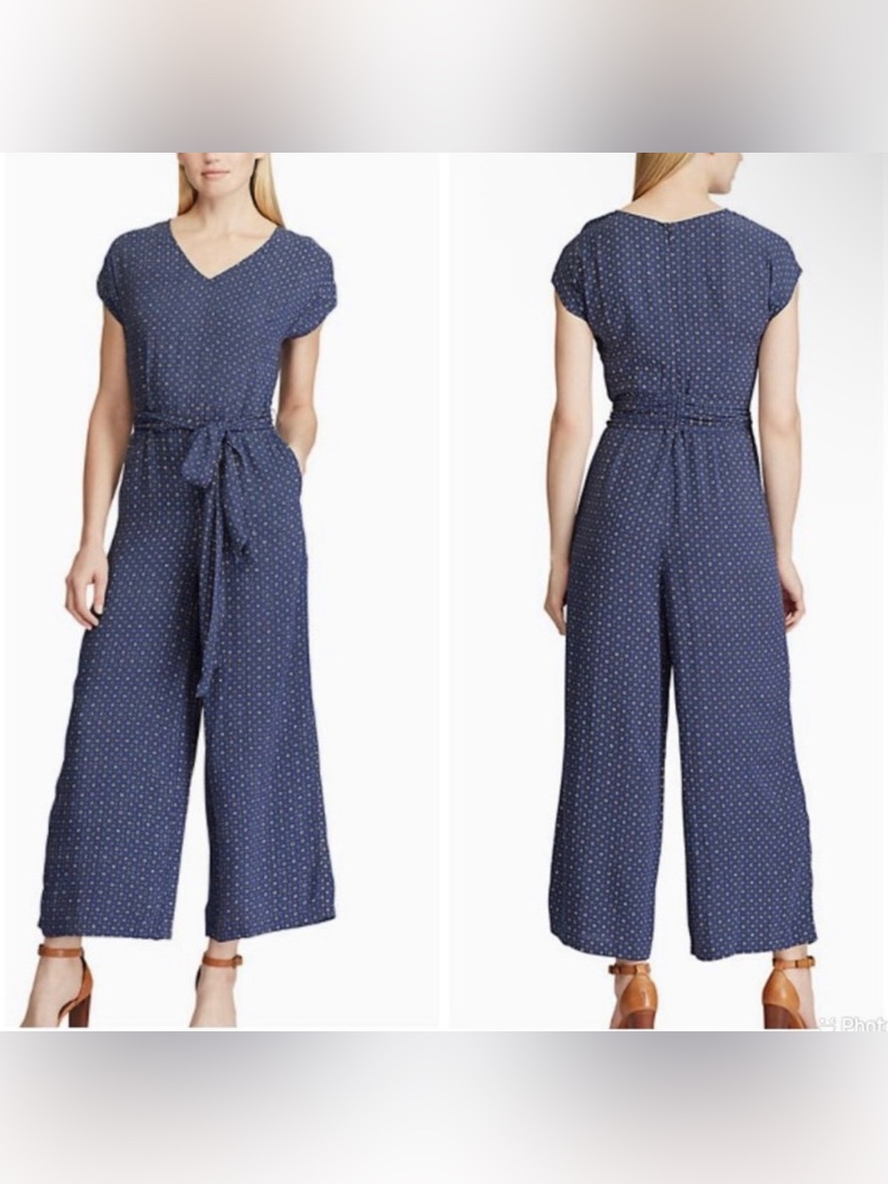 New** Women's‎ Chaps Short Sleeve Tie-Waist Jumpsuit